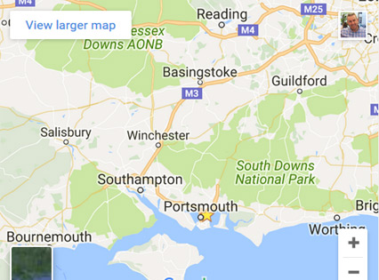 google map of southern england